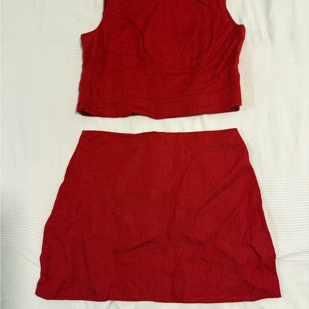 Reformation Grace Sundried Tomato Linen Two Piece Set Size 6